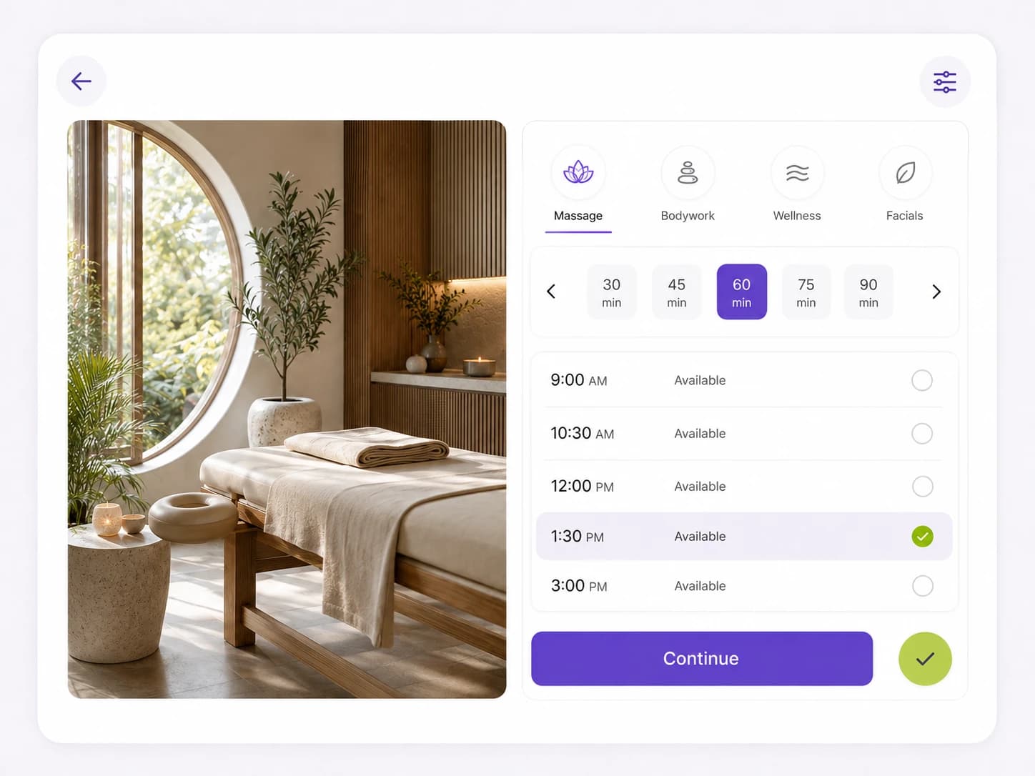AI-generated wellness booking application preview